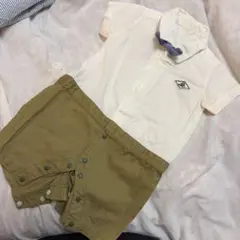 アイボリー・カーキ 半袖ロンパース