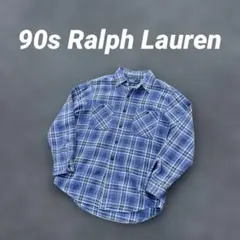 ポニーなし ネルシャツ 90s Ralph Lauren ブルー 好配色