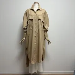 ザラ ZARA オーバーサイズ シャツワンピース ベージュ XS
