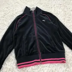プーマ PUMA ベロア ジャージ トラックジャケット M ブラック×ピンク