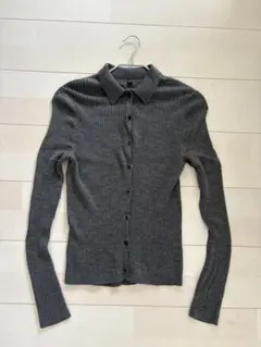 UNIQLO エクストラファインメリノリブポロカーディガン　グレー　L
