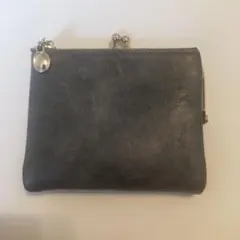 がま口 財布 グレー 皮調