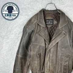 【日本製】ダブルライダース レザージャケット ブラウン サイズM ヴィンテージ