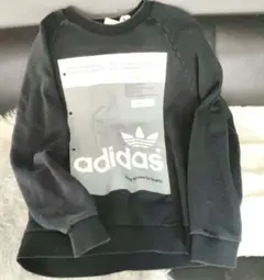 adidasフェードスウェット墨黒 短丈ボックス シルエット グランジY2K古着