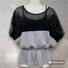 セシルマクビー❤️重ね着風トップス❤️Mサイズ❤️ブラック✖️グレー❤️ウエストゴム