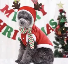 可愛い犬用クリスマス衣類 トナカイの角付きサンタのコスプレLサイズ