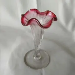 ピンク ガラス 花瓶 フリルエッジ 北一硝子 一輪挿し フラワーベース
