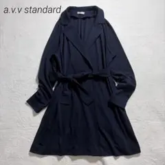 美品✨アーヴェヴェ/ミドル丈トレンチ/アウター/ウエストリボン/羽織り/ネイビーのサムネイル