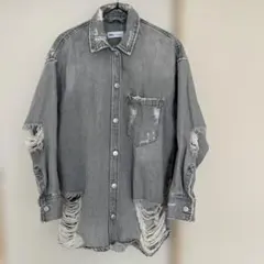 ZARA 新品同様グレー ダメージデニムジャケット