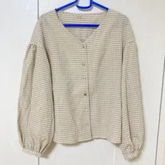 ナイスクラップ　ベージュ ギンガムチェック 長袖シャツ