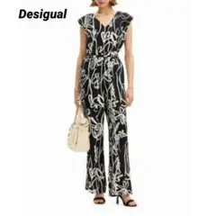 美品 Desigual Artyの花柄のロング ジャンプスーツ ブラック M