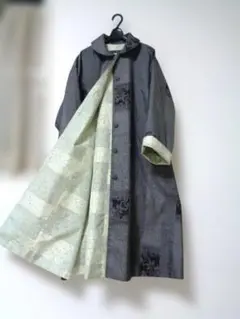 本大島紬＋上質紬 リバーシブルコート 着物リメイク マフラー+ネックレス