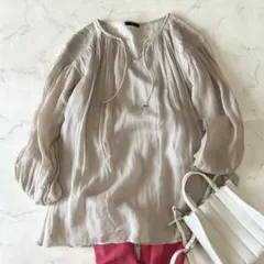 美品✨アーバンリサーチロッソ ガーゼ リネン 麻 刺繍ブラウス グレージュ