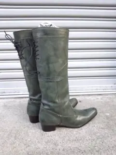 超希少　メンズ　天然皮革　ロングブーツ　希少色グリーン系　日本製
