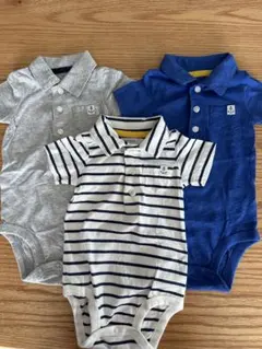 Carter’sベビーロンパース 3点セット (グレー・青・ストライプ)