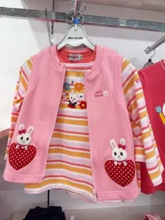 Miki House 刺繍ベストミキハウス ピンク ベビーベスト うさこ ハート