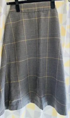 グレーとイエローのチェック フレアスカート Lサイズ