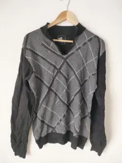 メンズ チェック柄 Vネック セーター 【Mサイズ】ニット ゴルフ トップス