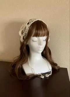 バブーシュカ ボンネット ヘッドドレス 森ガールy2k かぎ編み レース フリル
