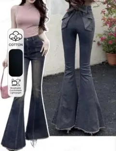 ハイウエスト フレアデニムパンツ バックフリルデザインのサムネイル