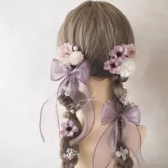 髪飾り アネモネ パープル／七五三 成人式 卒業式 ウェディング ツインテール