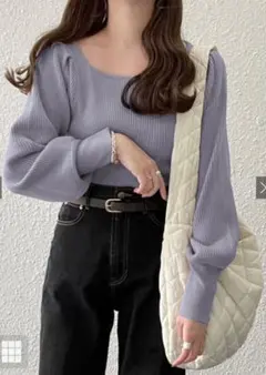 GRL マトンスリーブスクエアニットトップス