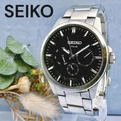 【稼動品】SEIKO ソーラー メンズ腕時計 ブラック文字盤　ステンレスのサムネイル