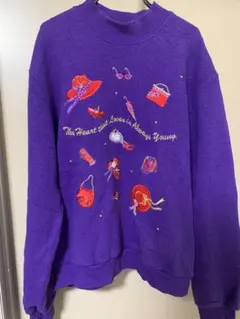 紫色 刺繍トレーナー　L