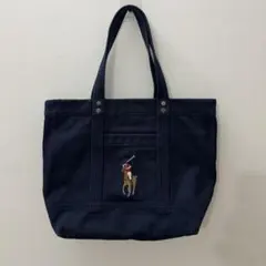 【美品】Ralph Lauren POLO キャンバス トートバッグ ネイビー