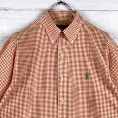 ラルフローレン　ワンポイント刺繍　チェックＢＤシャツ　クラシック　オレンジ　M