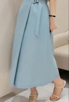 美品⭐︎アンタイトル(UNTITLED)リネン調ラップ風Aラインスカート　3のサムネイル