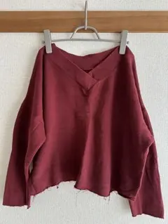 バーガンディ Vネック 長袖ニット GLOBAL WORK