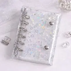 シール帳　透明 A7 クリアバインダー リフィル10枚付 星柄　推し活　シルバー