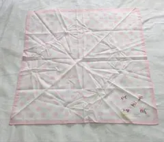 未使用 Pierre Balmain 淡いピンクドット柄＆花柄刺繍 大判ハンカチ