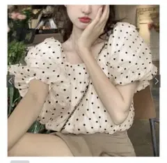 GRL ドット柄シアーバルーンスリーブブラウス　アイボリー　[ac2247]