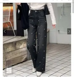 【新品タグ付き】GRL パールストレートデニムパンツ