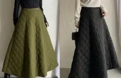 リシェグラマー　キルティングスカート　ロングスカート　ブラウン　M