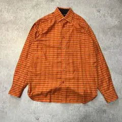 【人気】トミーヒルフィガー チェックシャツ オレンジ L 刺繍ロゴ BDシャツ