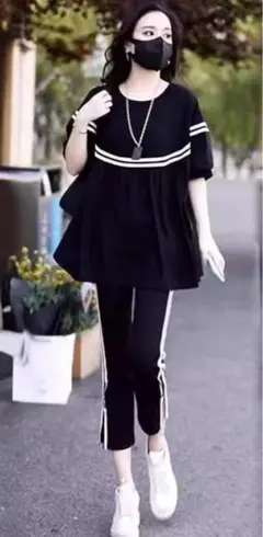 トップス パンツ 上下 2点セット セットアップ ブラック L