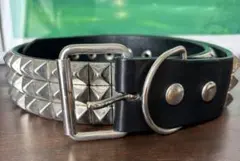666 スタッズ ブラックレザーベルト 3連スタッズ