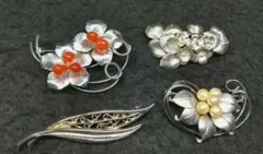 最終値下げ！パール 天然石他 お洒落 ブローチ ４点まとめ売り #1581-68