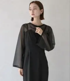 【美品】シアー ワンピース ロングドレス 結婚式 パーティー お呼ばれ きれいめのサムネイル