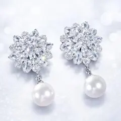 新品未使用　ジルコニア　パール　イヤリング　結婚式　フォーマル　一粒パール