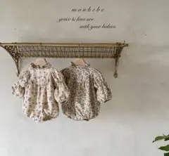 (左)monbebe 花柄ロンパース クリームS