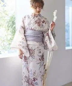 【クリーニング済】dita花柄浴衣・帯 2点セット