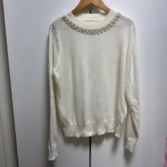 最終値下げ！ビジュー付きホワイトセーター 長袖