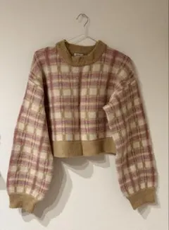 OLIVE des OLIVE ピンクチェック柄ニット