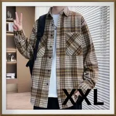 チェックシャツ シャツジャケット 長袖 カジュアル ブラウン XXL