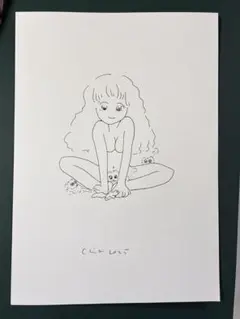 ペン画　猫と