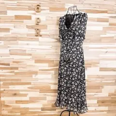 未使用【ザラ】透け感シアー シフォン 花柄 ラメ糸 ロング ワンピース S 黒